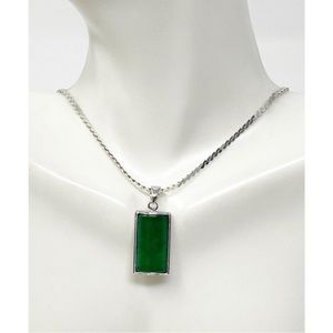 Jade pendant with 925 silver chain vivid green